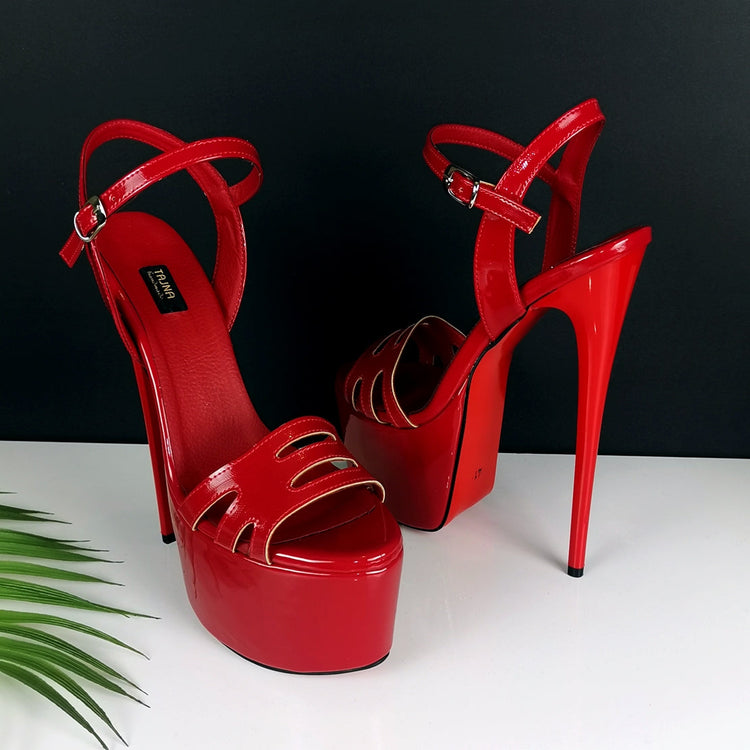 Red Patent Lazer High Heel Sandals - Tajna Club