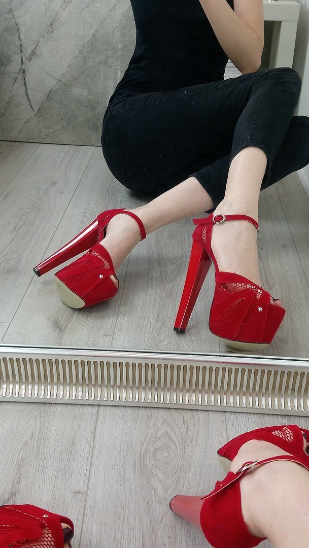 Red Suede Mesh Peep Toe Platform Heels - Tajna Club
