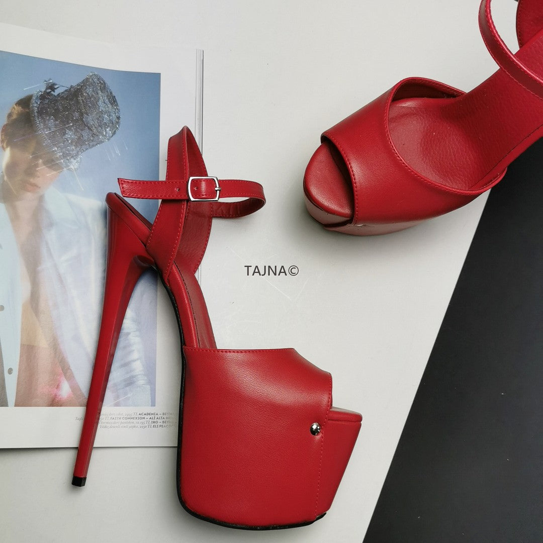 Matte Red Ankle Platform Sandals - Tajna Club