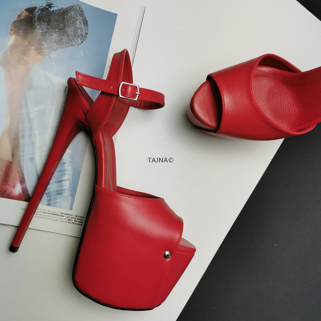 Matte Red Ankle Platform Sandals Tajna Shoes Tajna Club