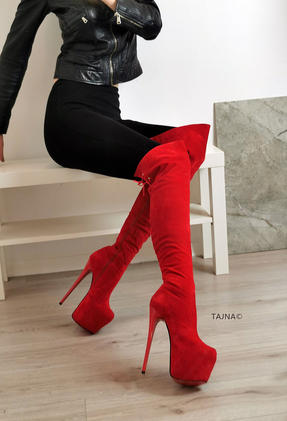 Red High Heel Over the Knee Boots - Tajna Club