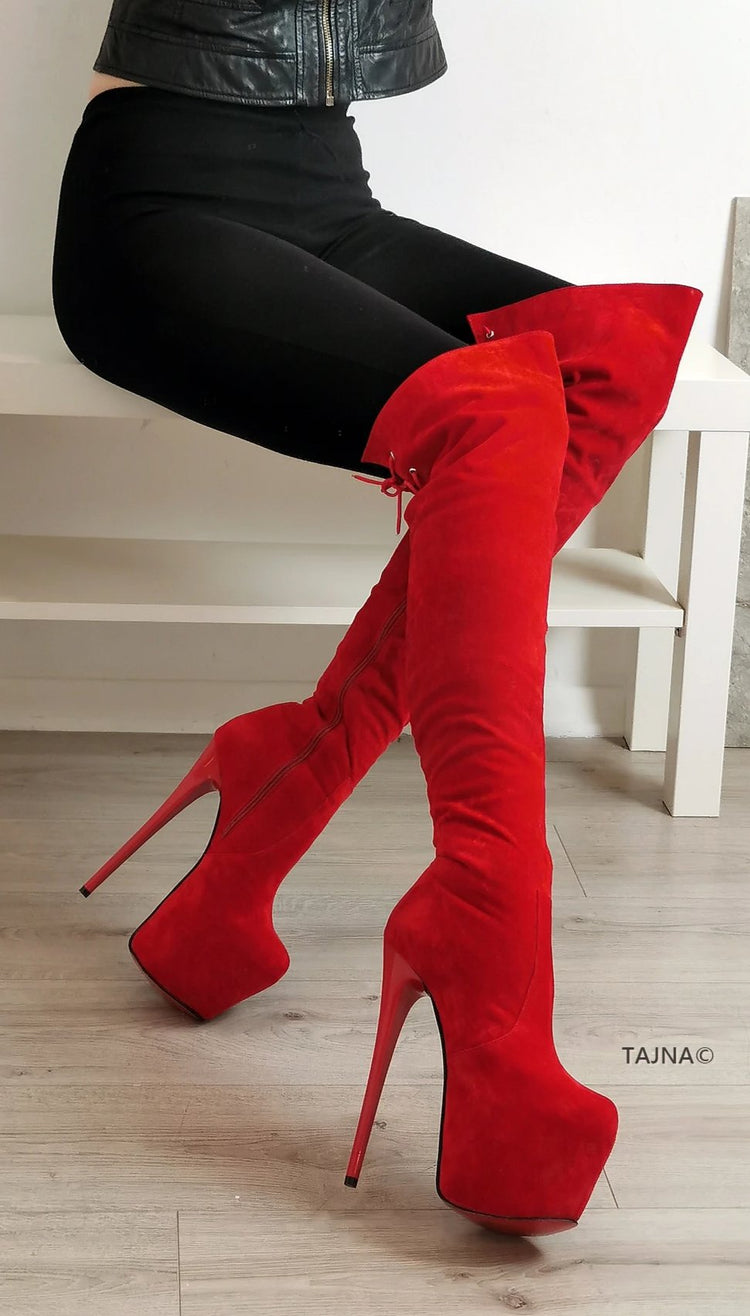 Red High Heel Over the Knee Boots - Tajna Club