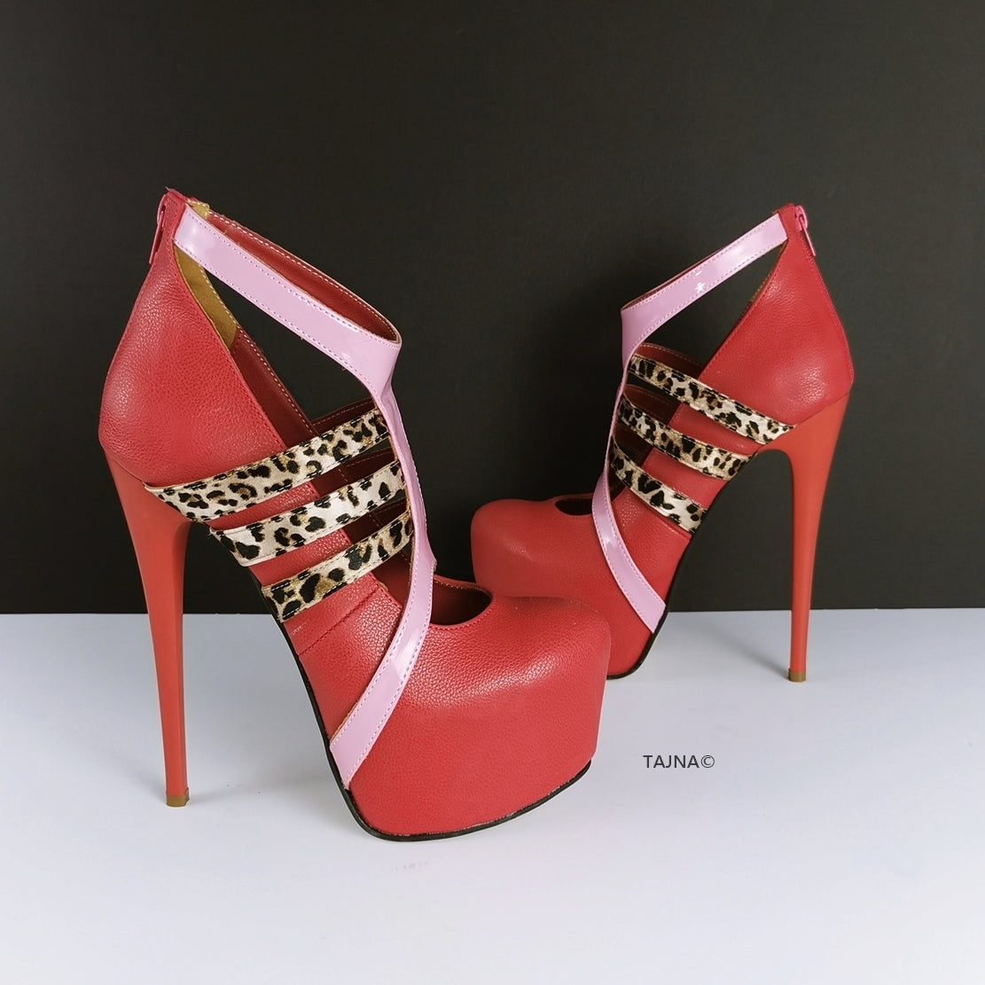Red Leopard Pink Detailed Platform Pumps - Tajna Club