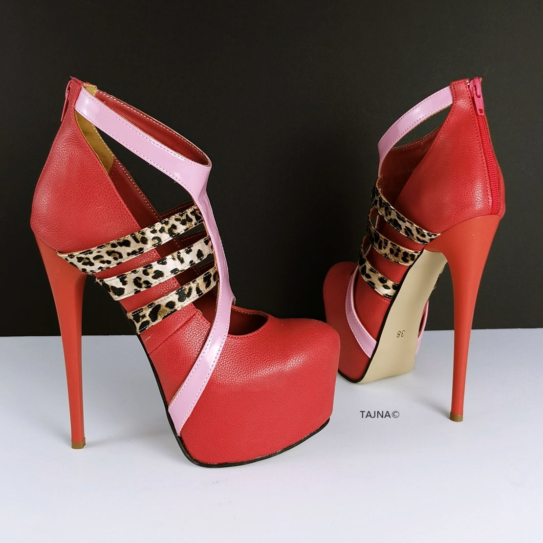 Red Leopard Pink Detailed Platform Pumps - Tajna Club
