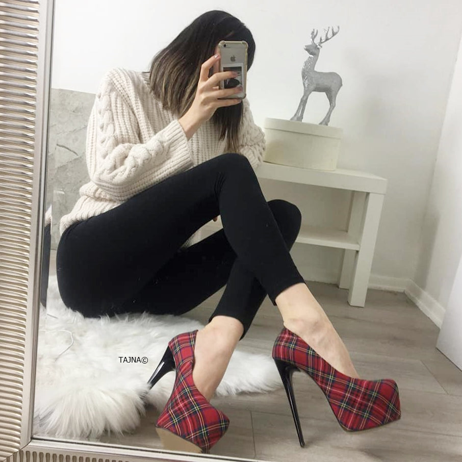 Red Tartan High Heel Pumps - Tajna Club