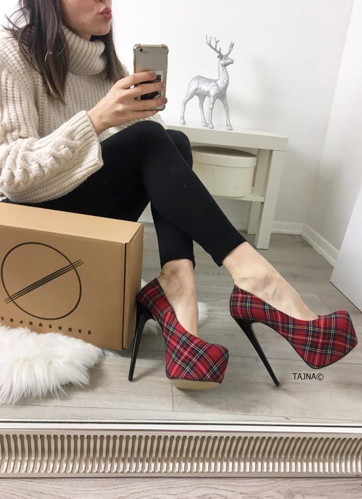 Red Tartan High Heel Pumps - Tajna Club