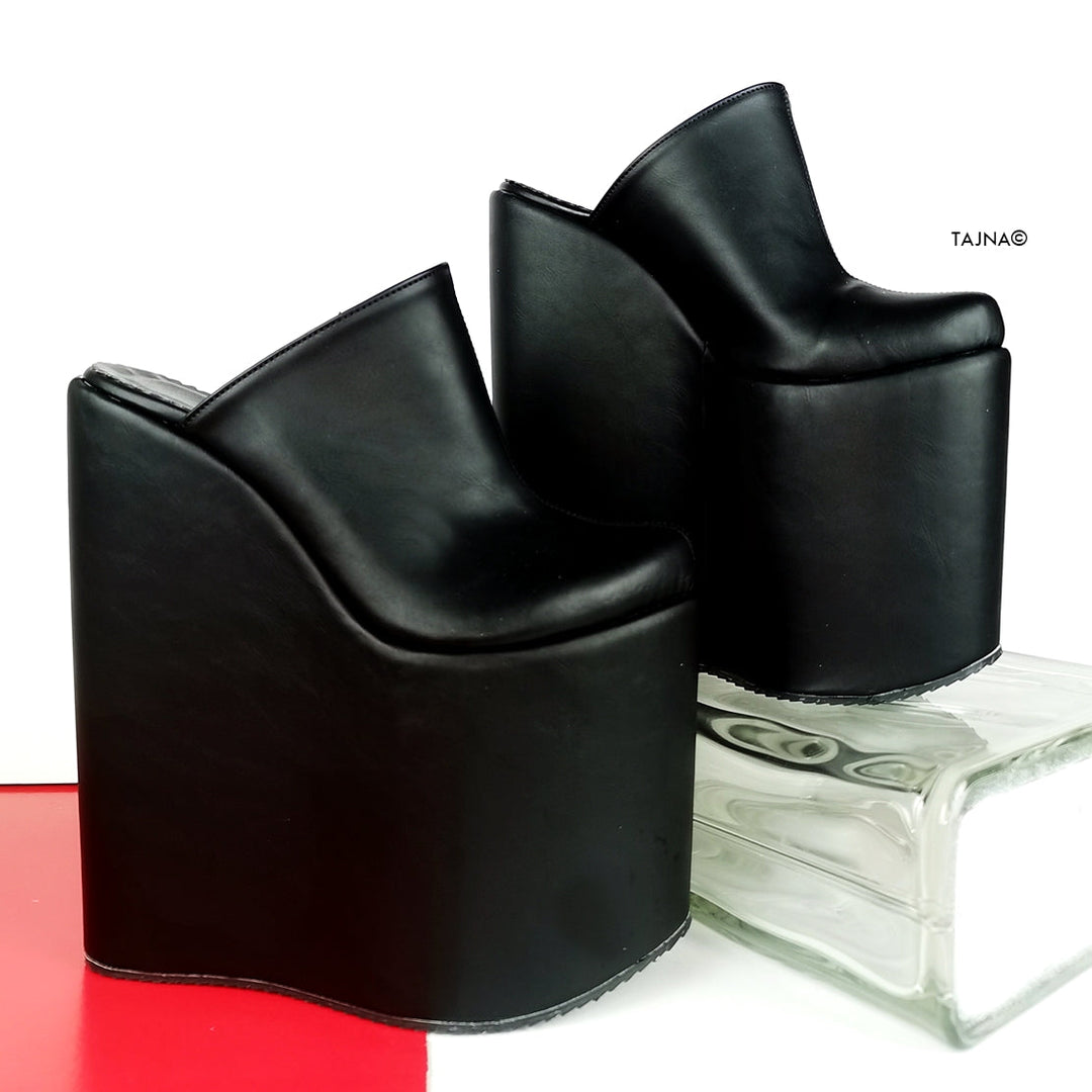 Black Matte High Heel Sabo Wedges - Tajna Club