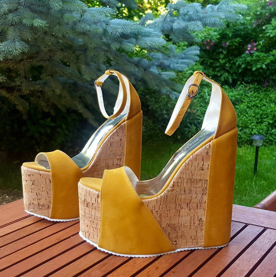 Cork Look High Heel Platform Wedges - Tajna Club