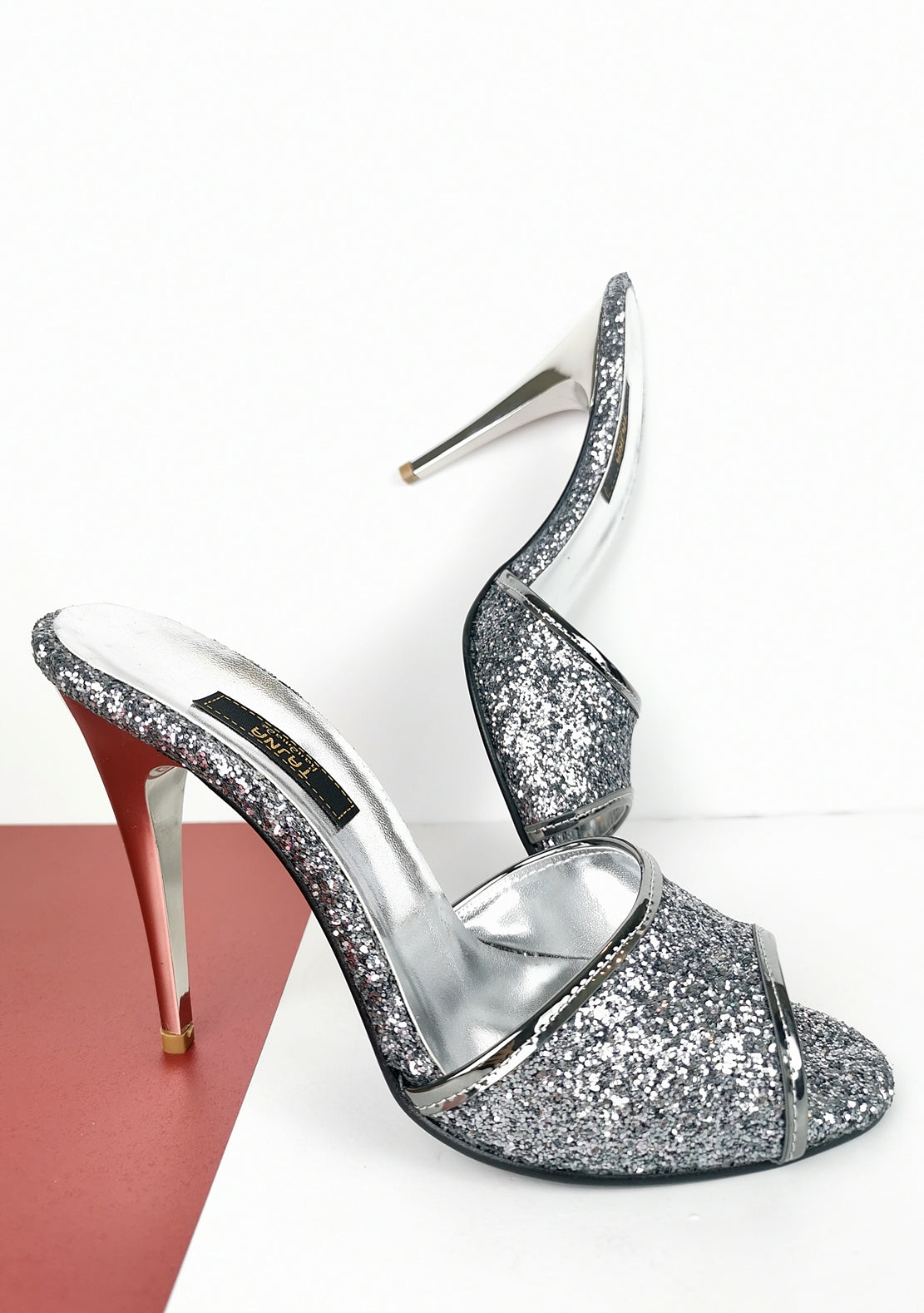 Silver Glitter Touch High Heel Mules - Tajna Club