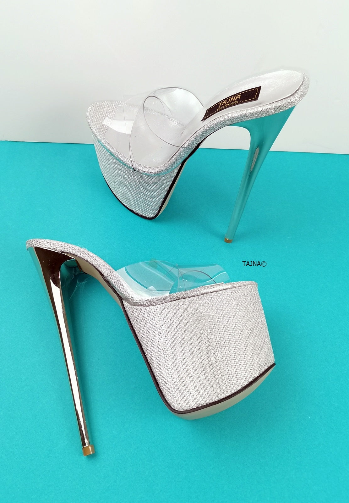 Silver Shine Transparent Clear Strap Mules - Tajna Club