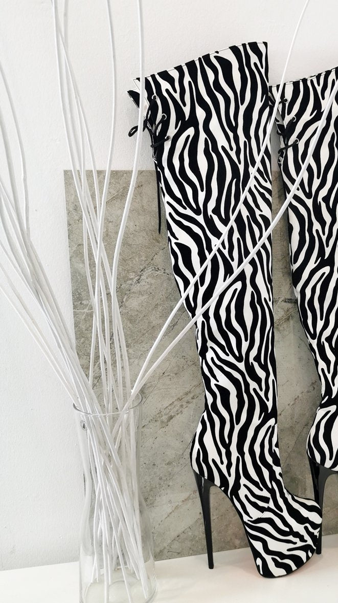 Zebra Design Over Knee High Heel Boots