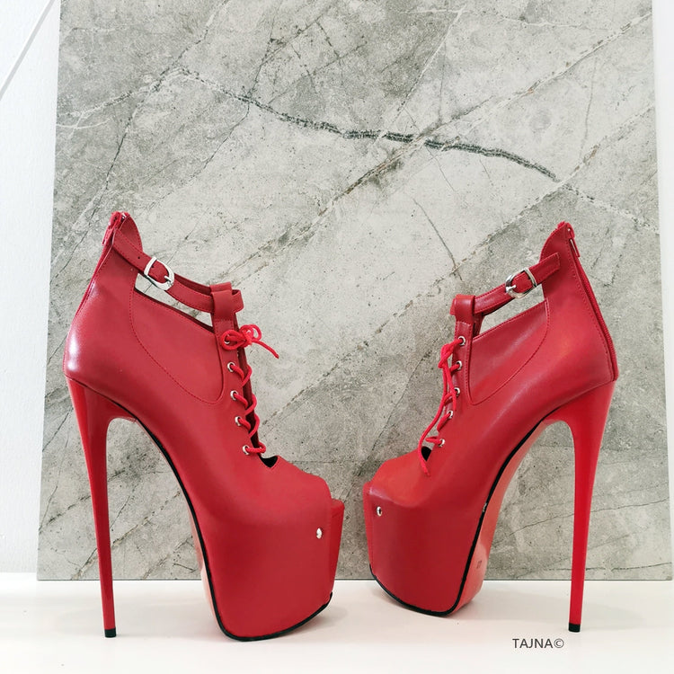 Red Peep Toe Designer Ankle Platforms - Tajna Club