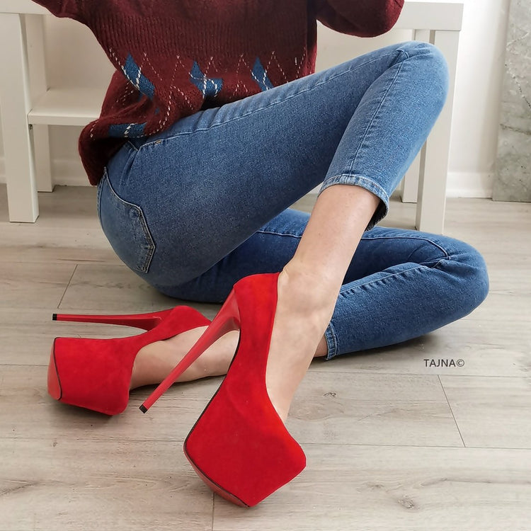 Classic Red Suede High Heels - Tajna Club