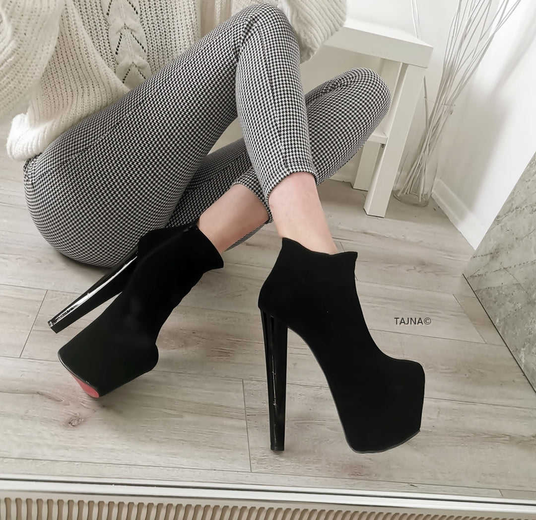 Black Suede Platform Ankle Booties - Tajna Club