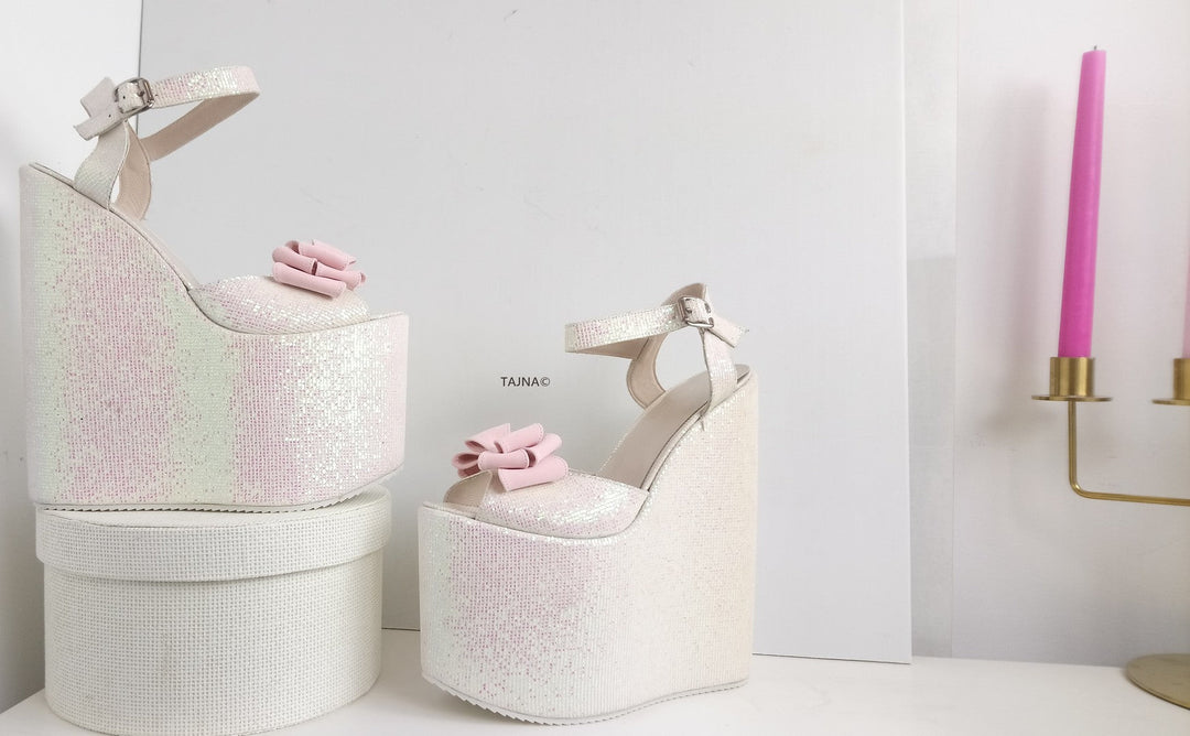 Shiny Ribbon High Heel Wedding Wedges - Tajna Club