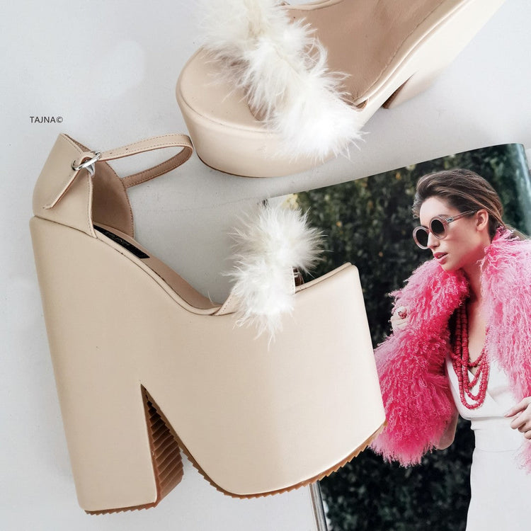 Cream Fury High Heel Wedges - Tajna Club
