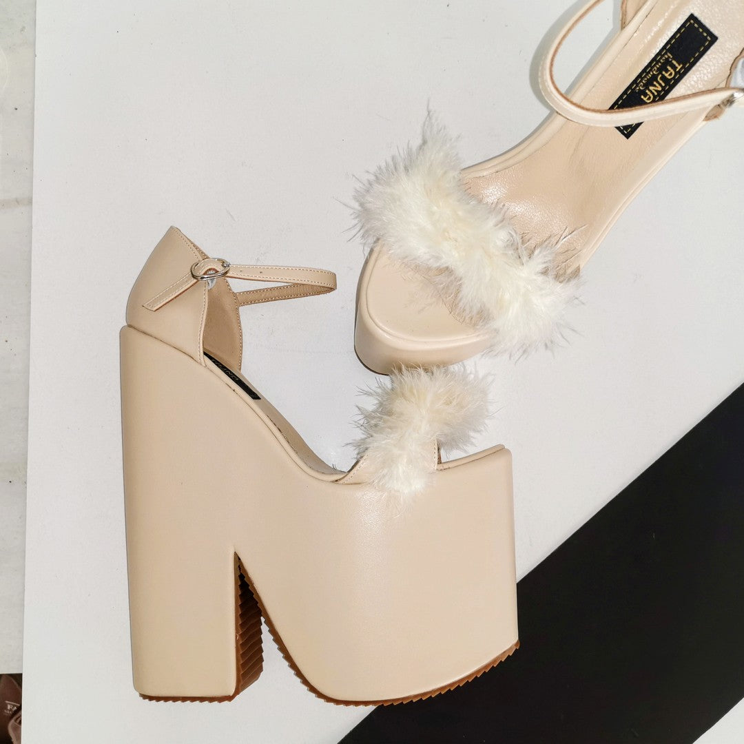 Cream Fury High Heel Wedges - Tajna Club
