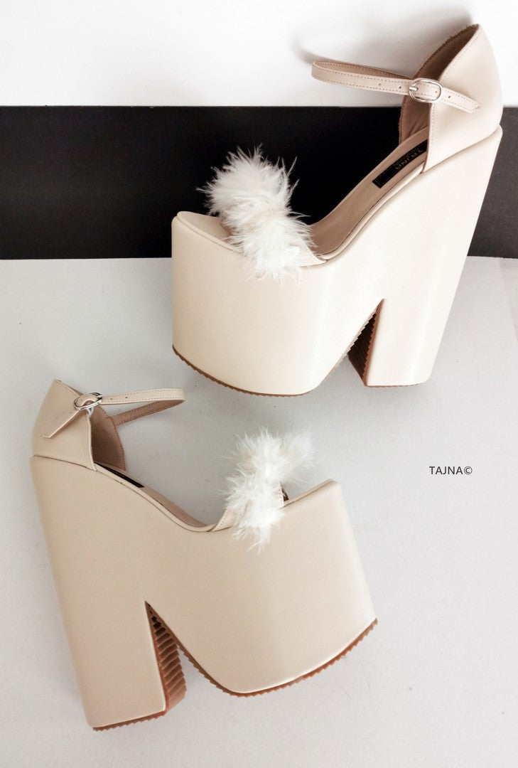 Cream Fury High Heel Wedges - Tajna Club