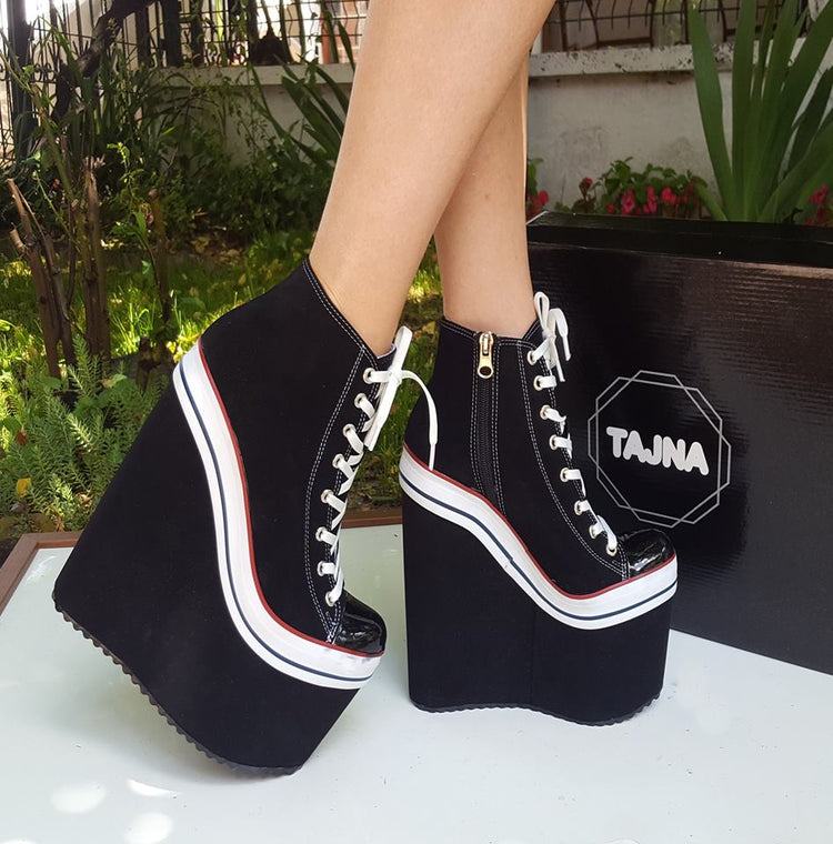 Super High Heel Convers Style Lace-Up Wedges - Tajna Club