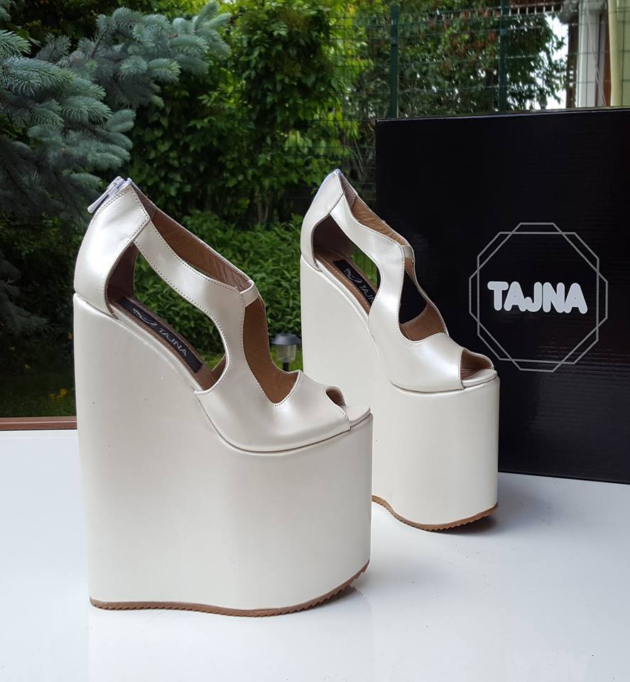 Ivory White Super High Heel Bridal Wedges - Tajna Club