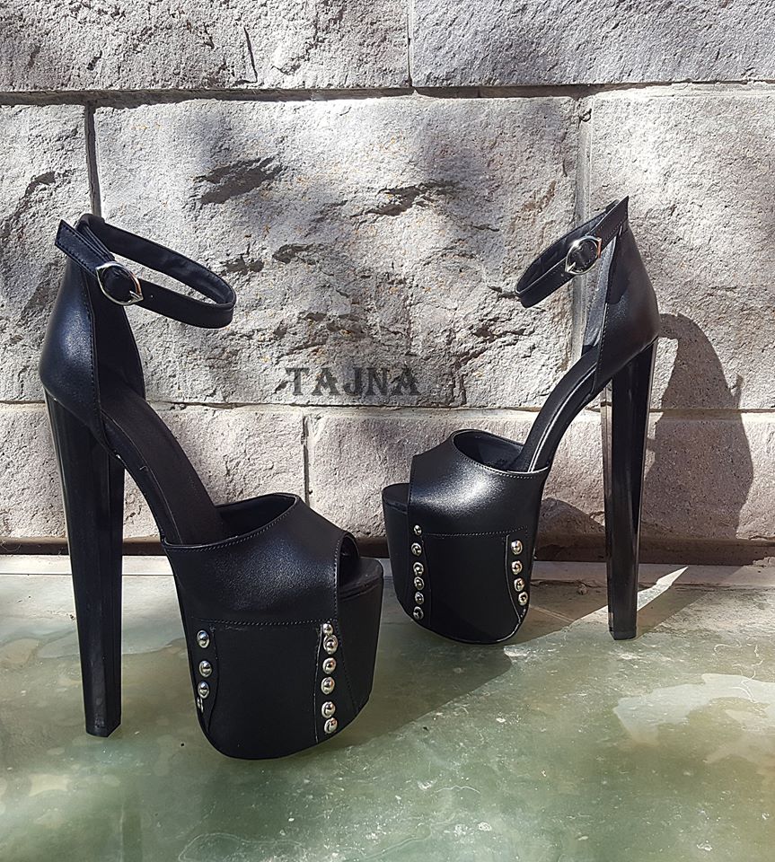 High Heel Black Ankle Strap Eyelet Shoes - Tajna Club
