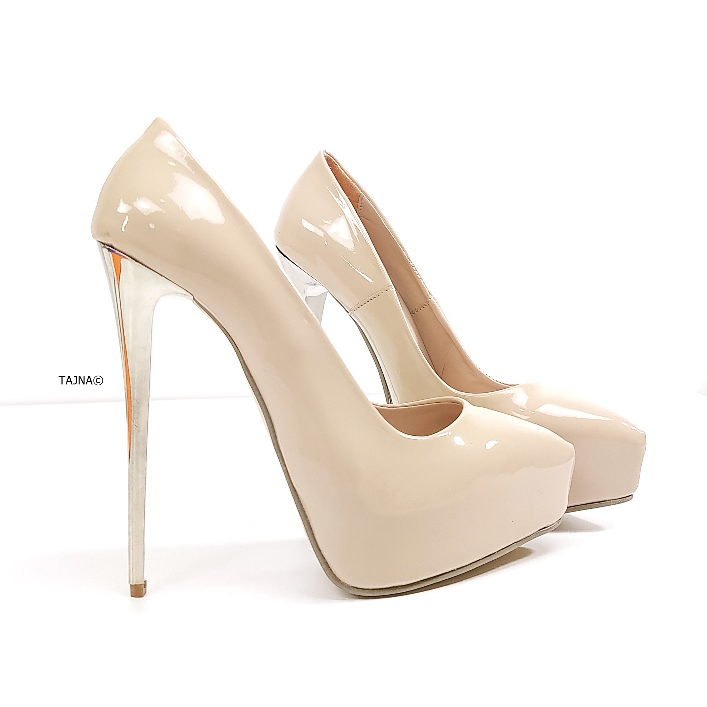 14 cm Platform Stiletto Beige Nude Gloss