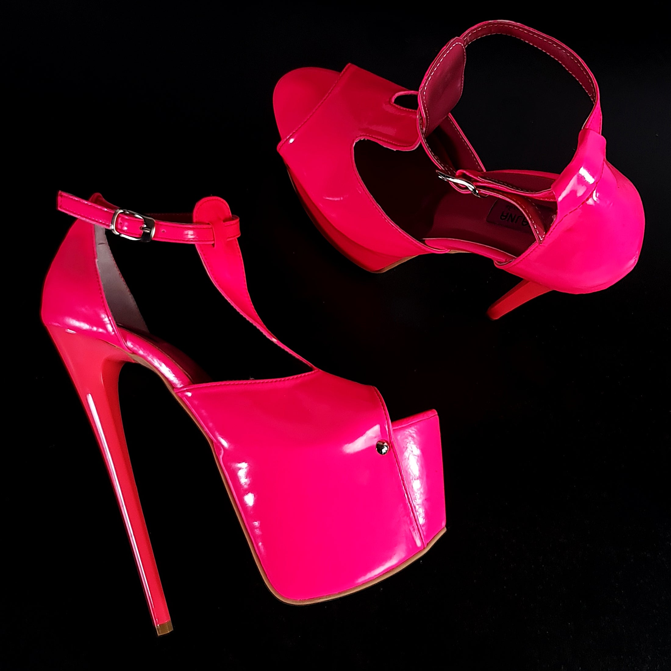 Pink Neon T-Strap High Heels Tajna Club