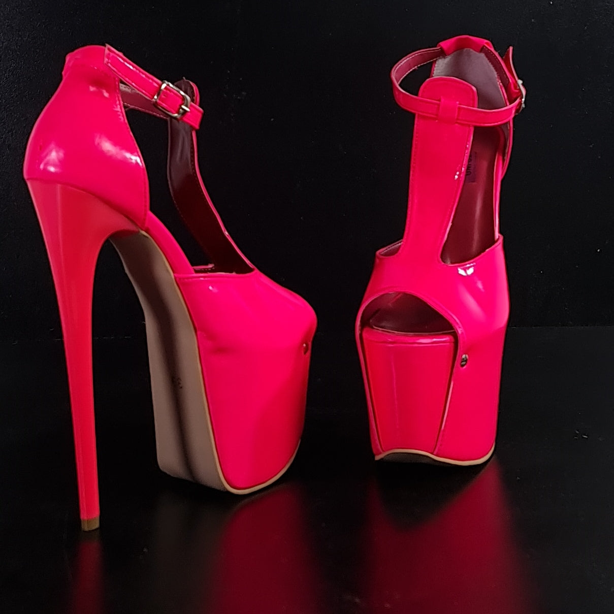 Pink Neon T-Strap High Heels Tajna Club