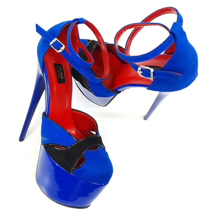 Blue Black Suede Double Strap High Heels Tajna Club