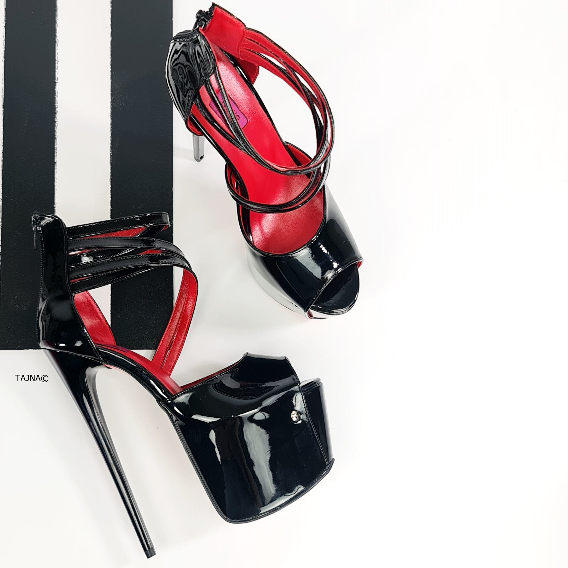 Black Gloss Cage Cross Strap High Heels