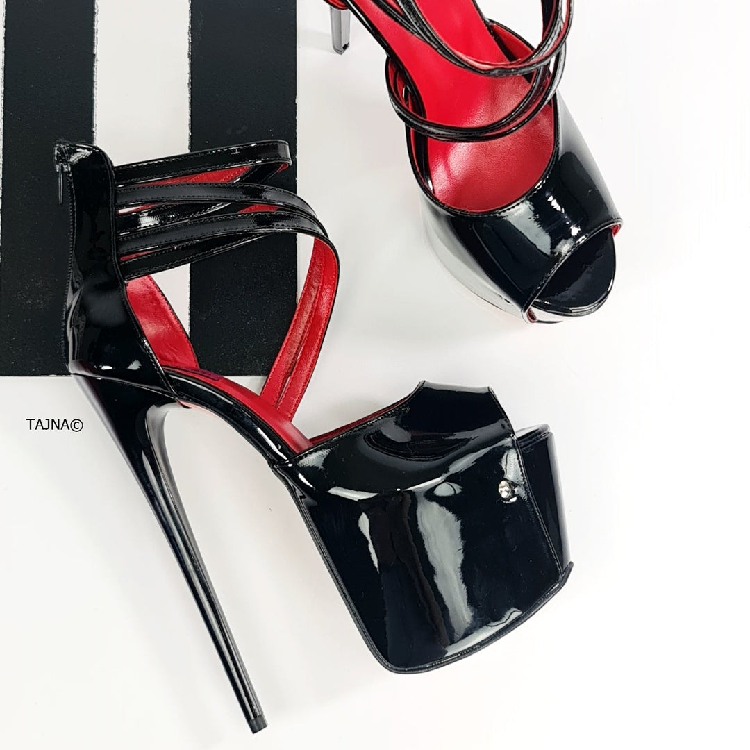 Black Gloss Cage Cross Strap High Heels