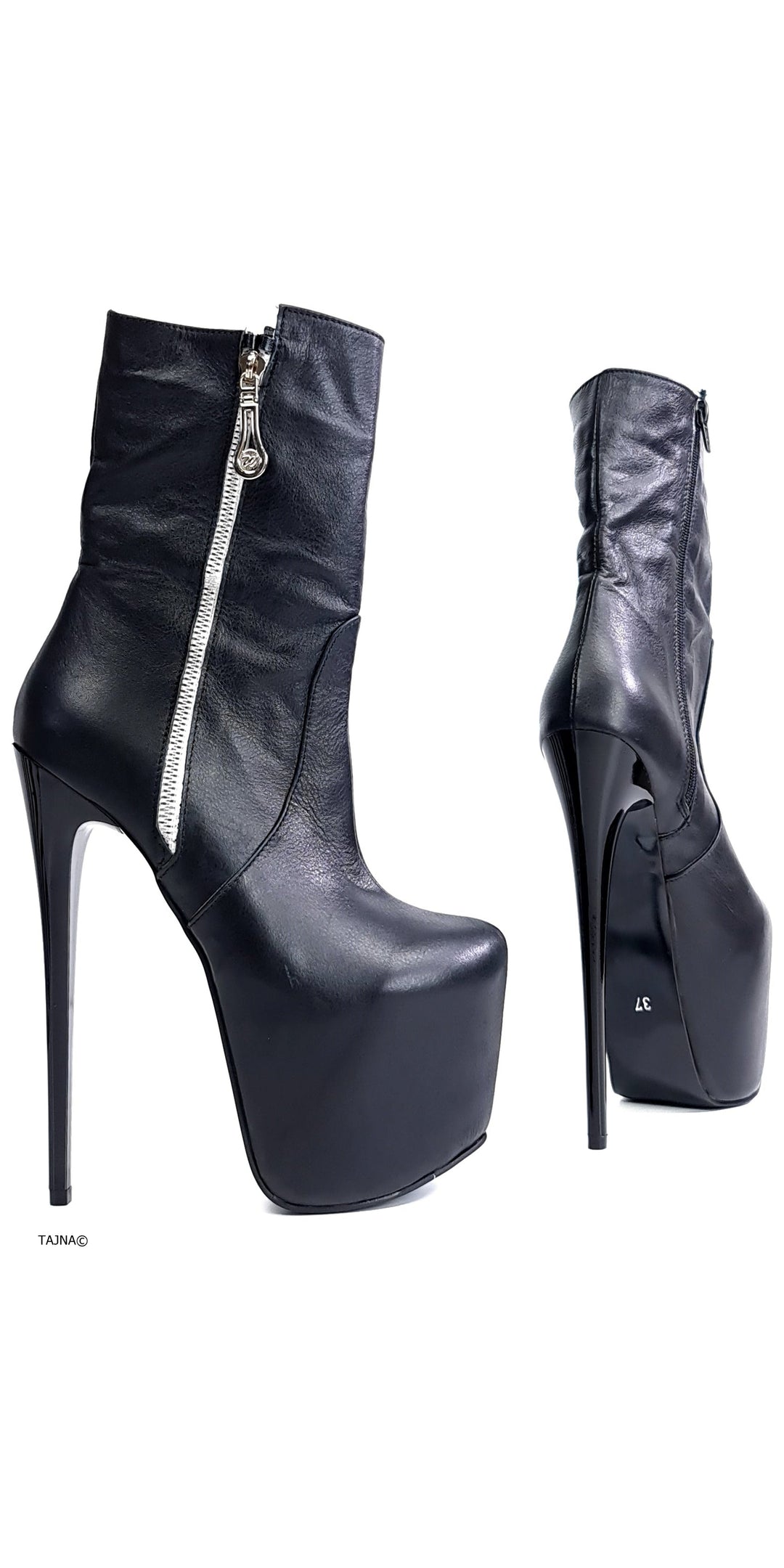 Genuine Leather Black Zip Boots