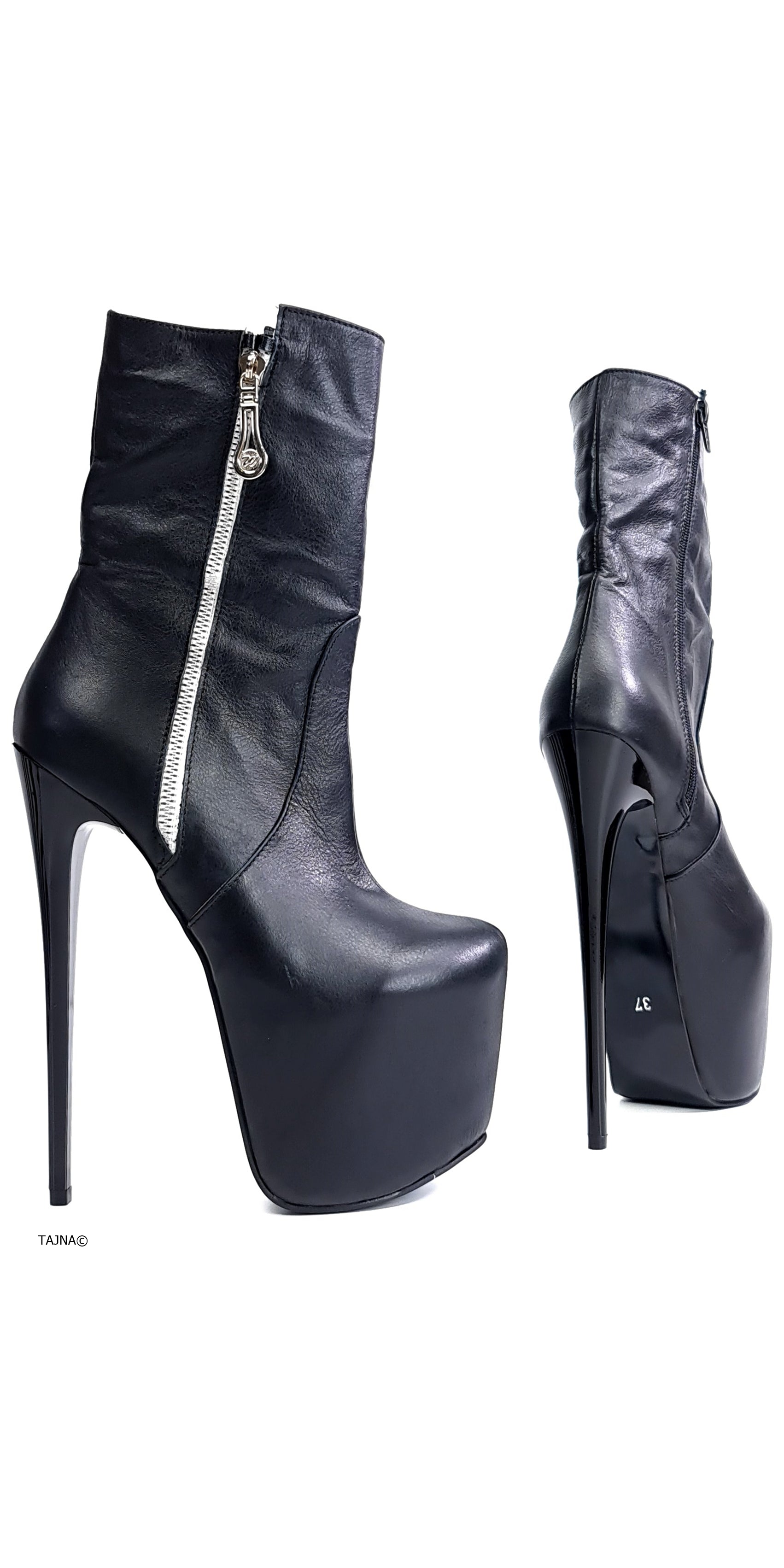Genuine Leather Black Zip Boots