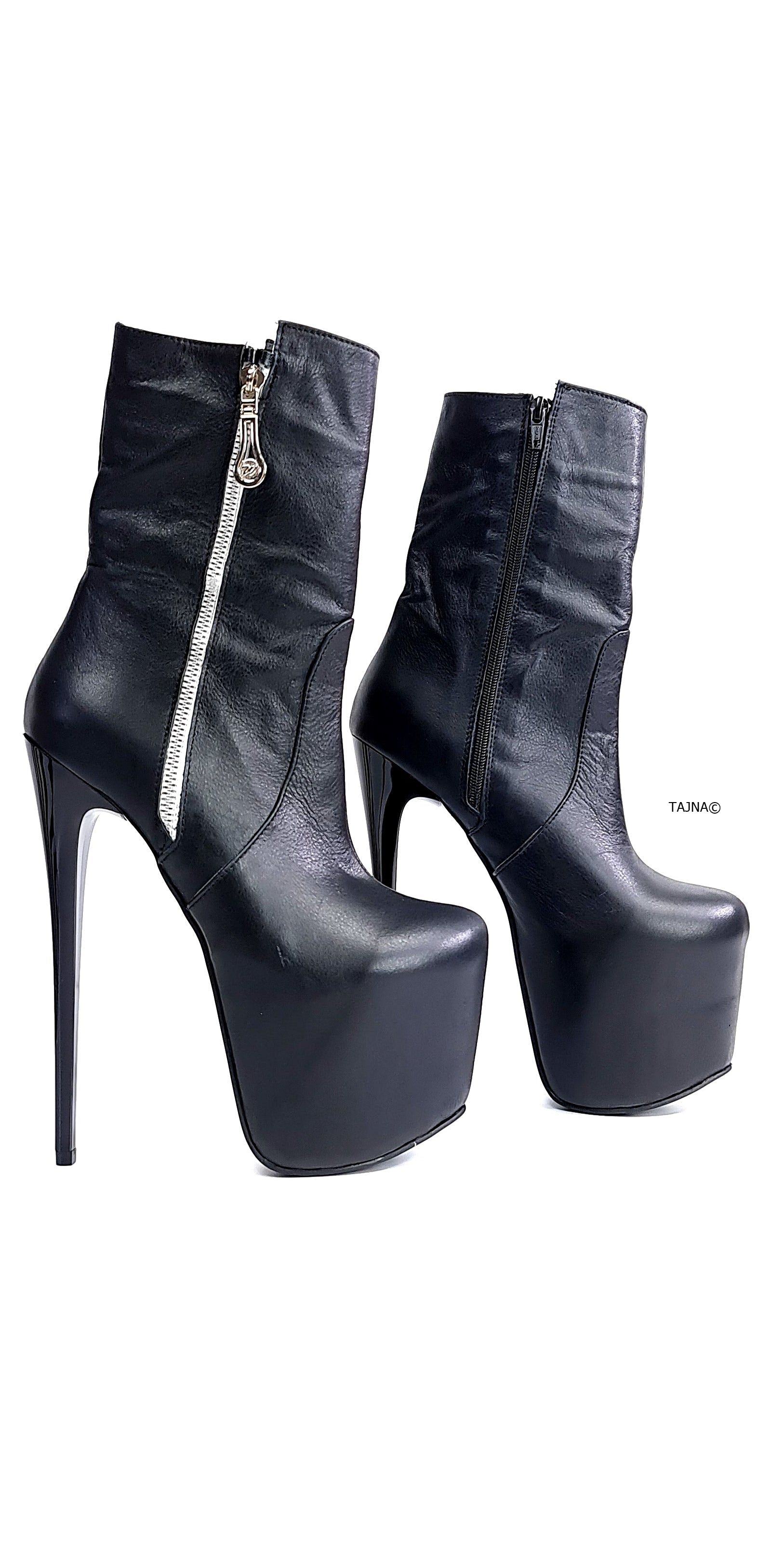 Genuine Leather Black Zip Boots