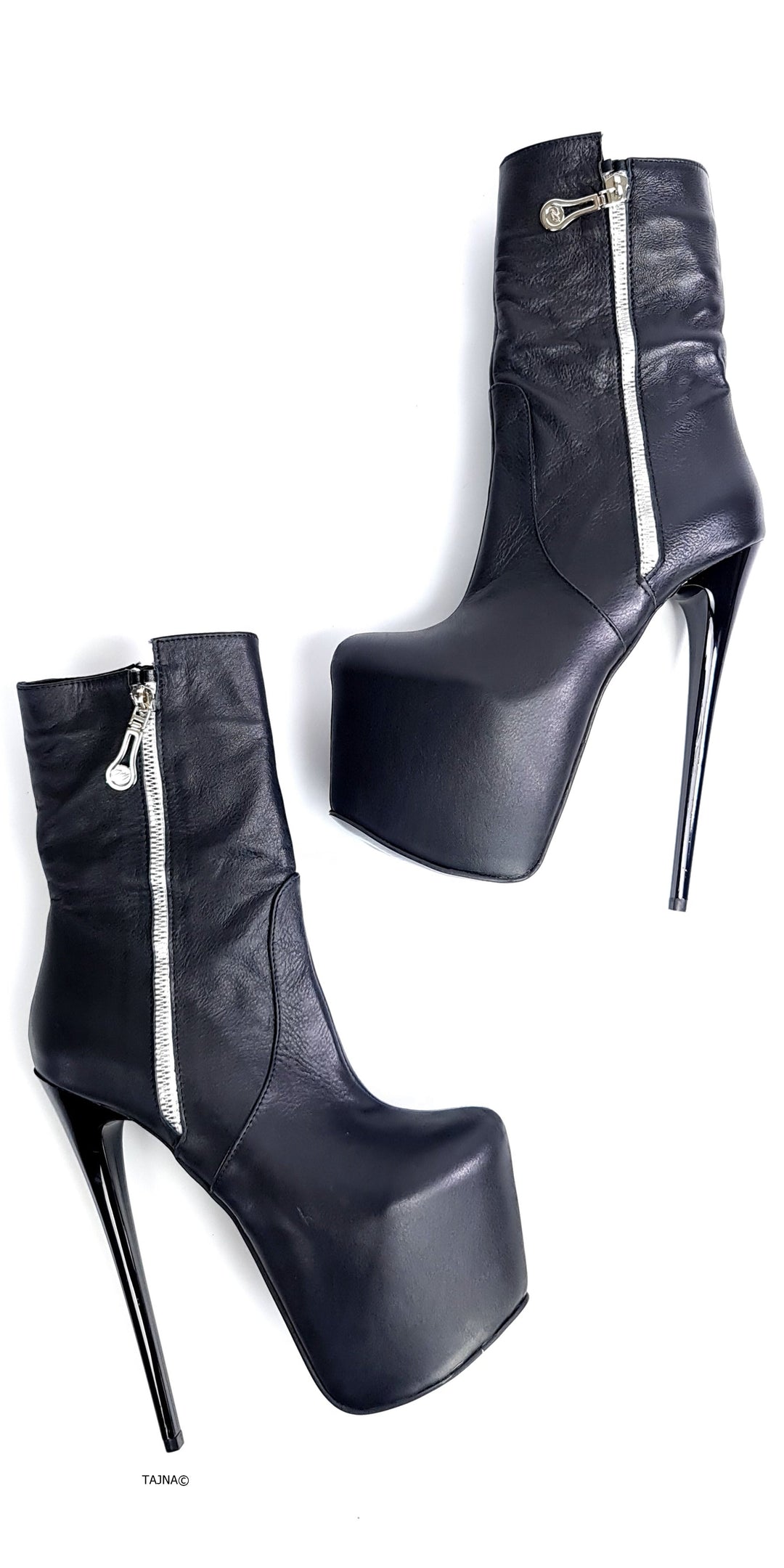 Genuine Leather Black Zip Boots