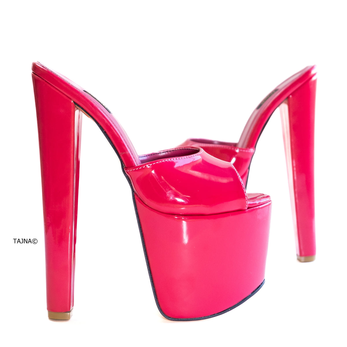 Dark Pink Gloss High Heel Platform Mules – Tajna Club