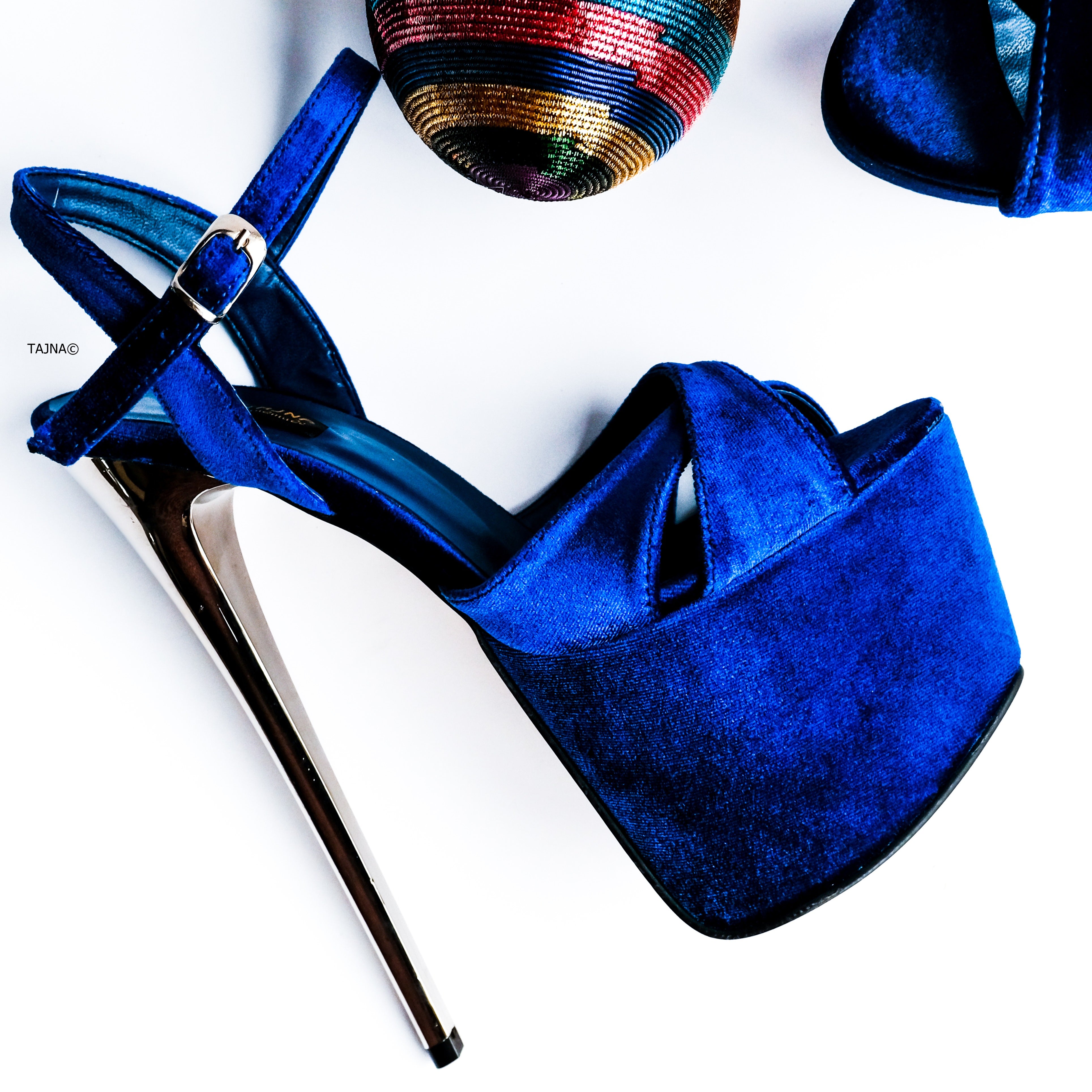 Royal Blue Velvet High Heel Sandals