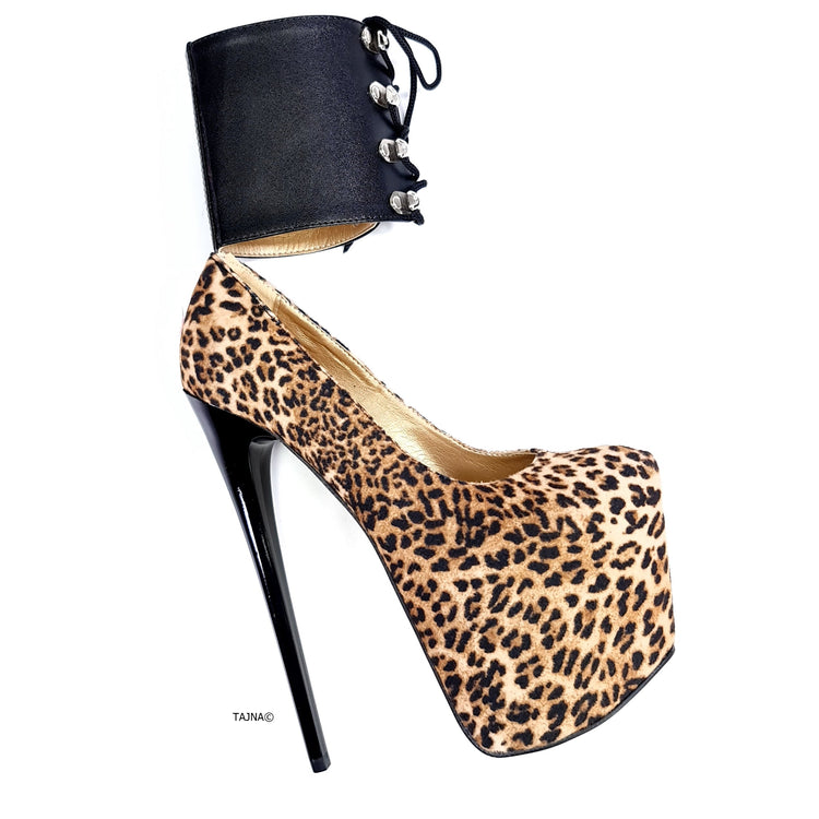 Ankle Cuff Leopard Bondage High Heels