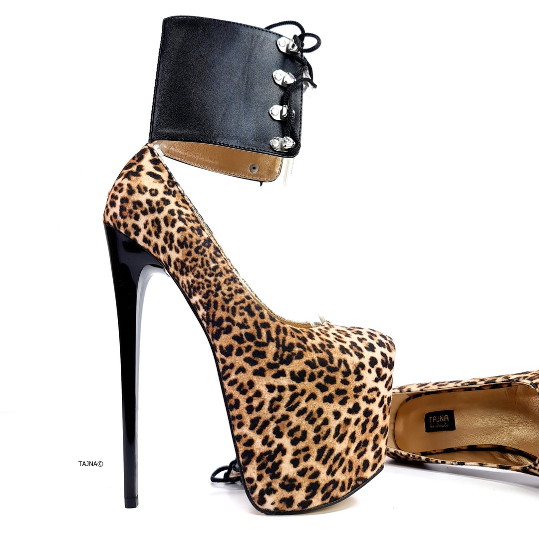 Ankle Cuff Leopard Bondage High Heels