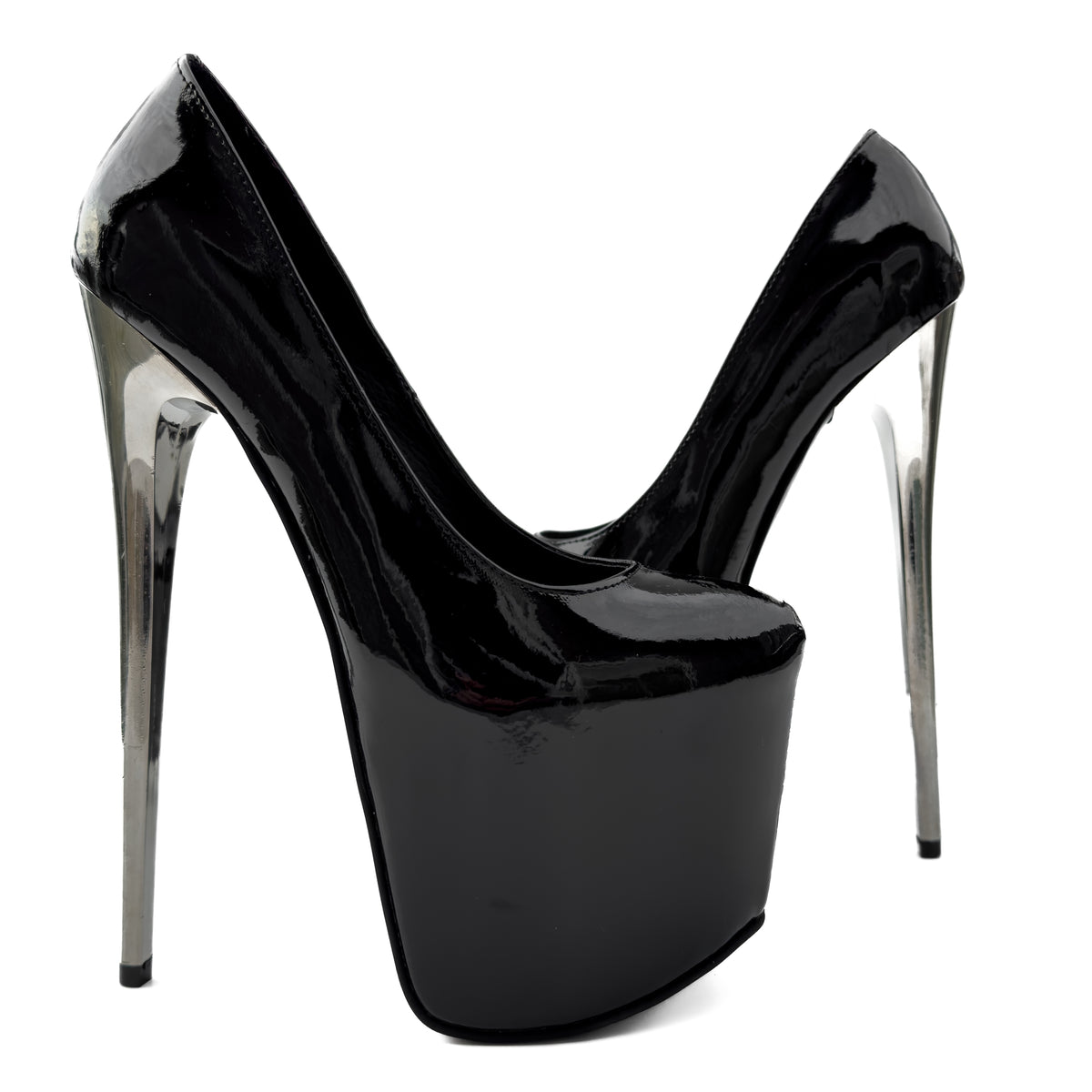 Metallic Heel Black Gloss High Heel Pumps â Tajna Club