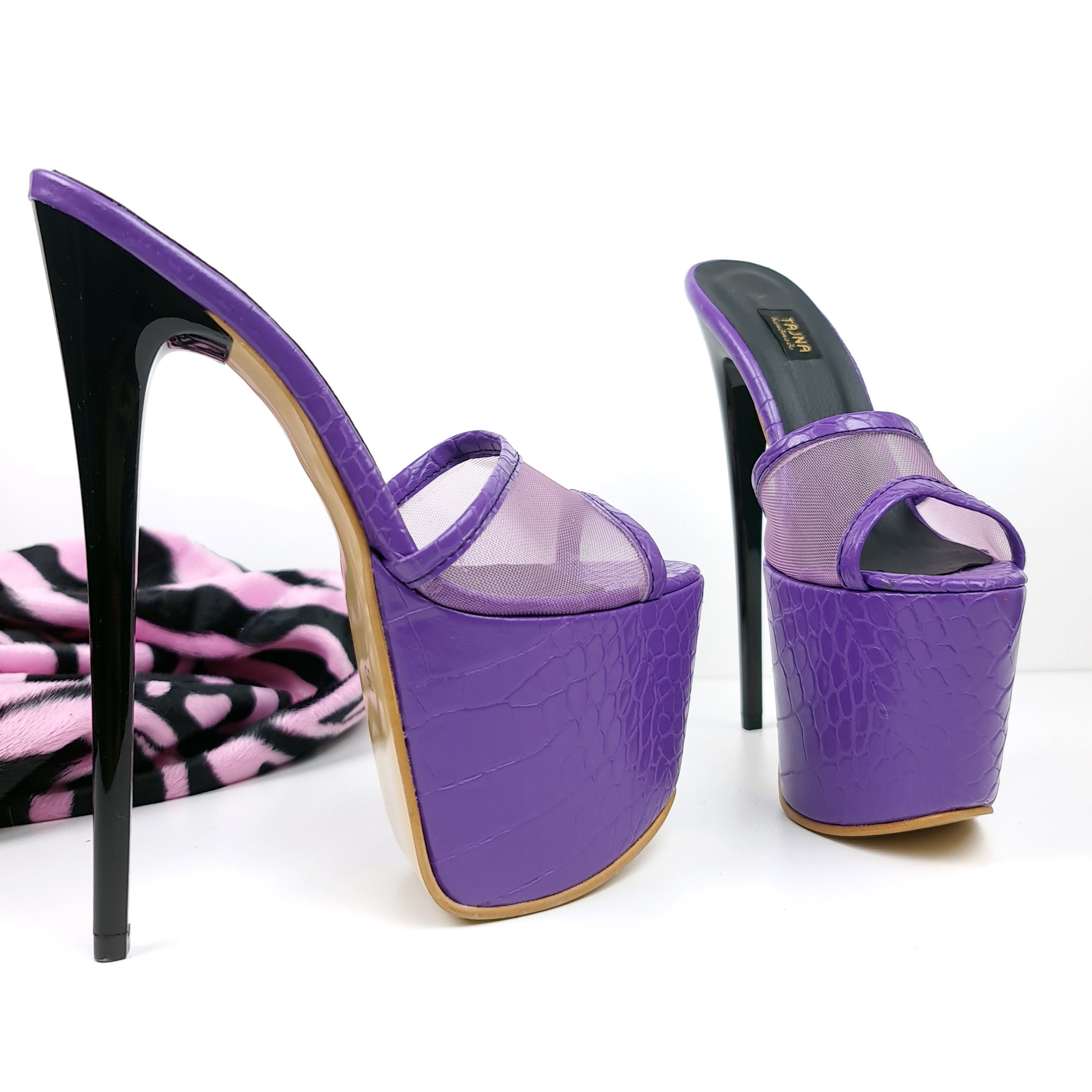 Purple Croco Transparent Detail High Heel Mules