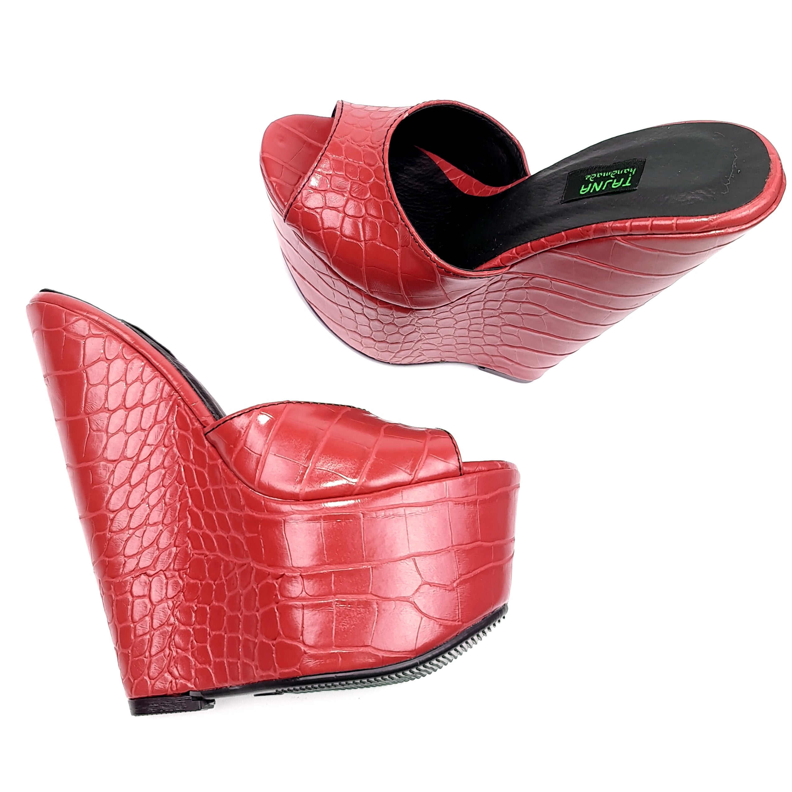 Purple Red Croco Print High Heel Mules