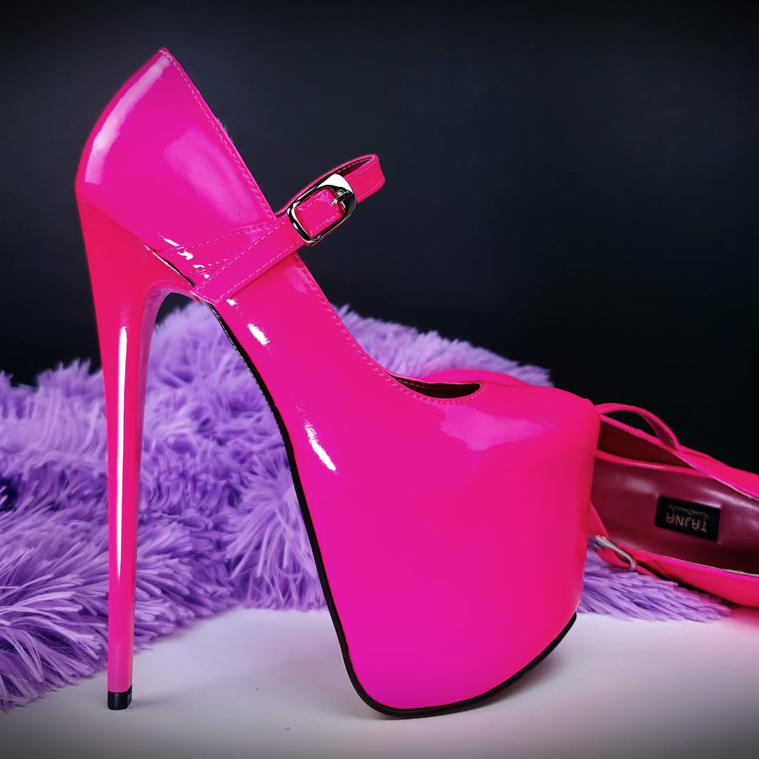 Neon Pink Gloss Mary Jane High Heel Pumps Tajna Club
