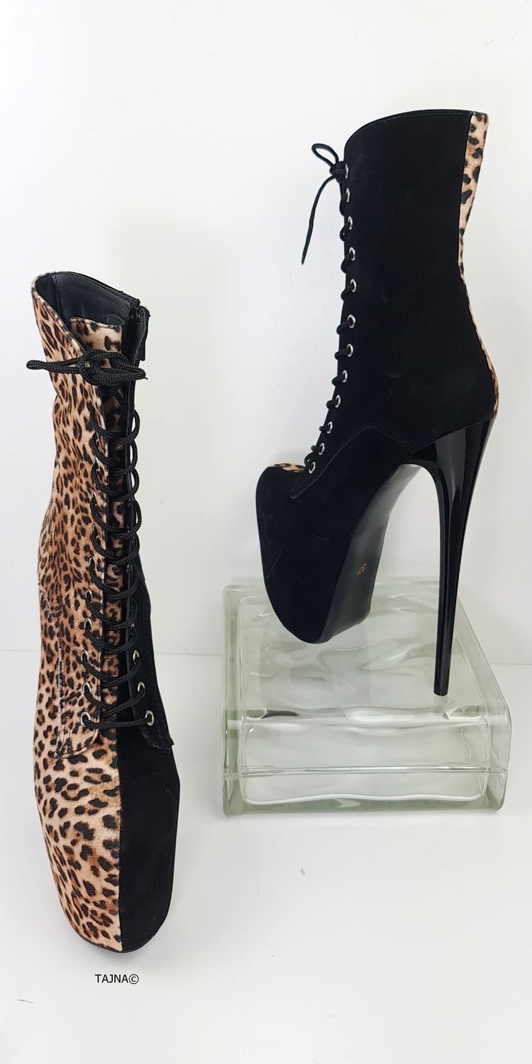 Multi Colour Black Suede Leopard Lace Up Boots Tajna Club