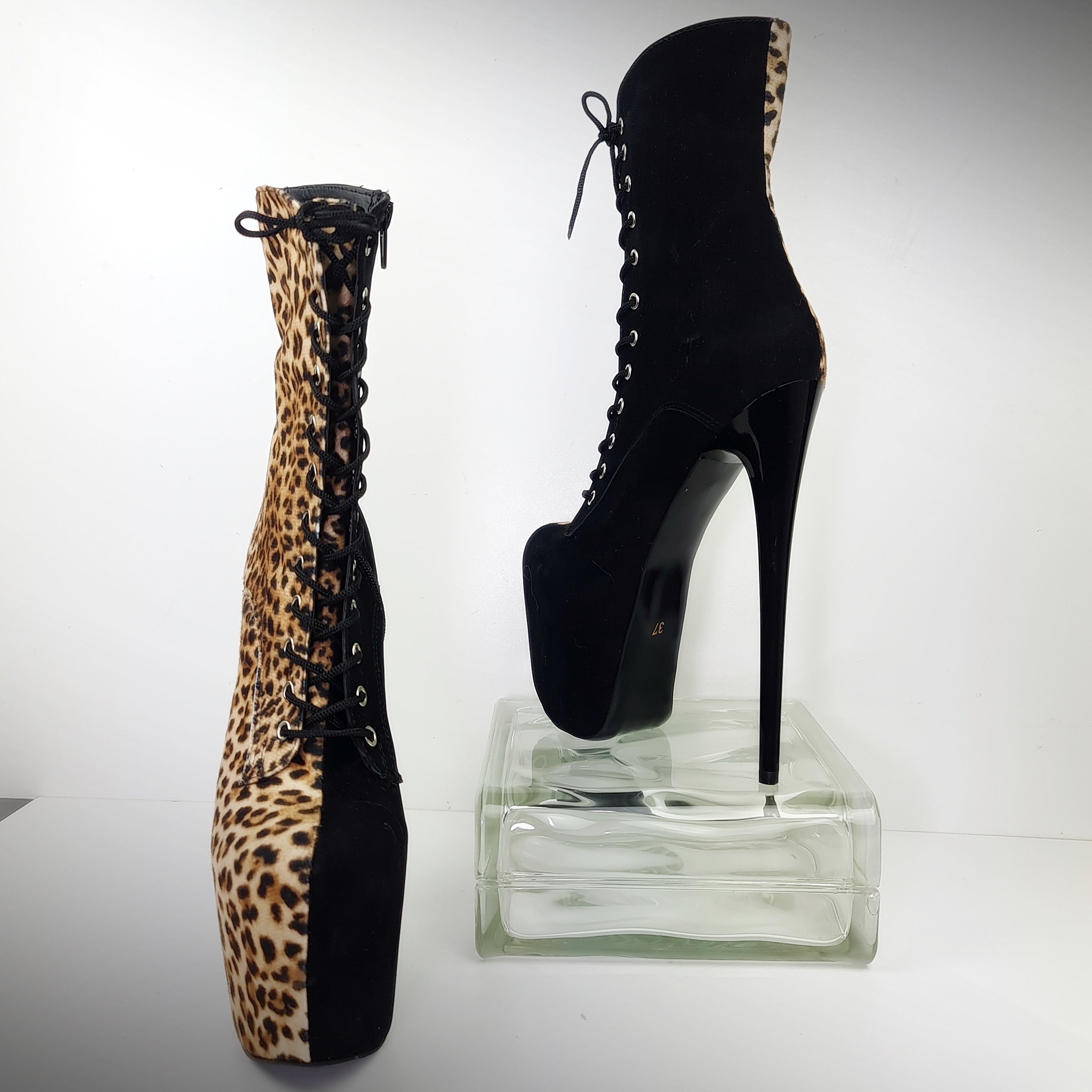 Multi Colour Black Suede Leopard Lace Up Boots Tajna Club