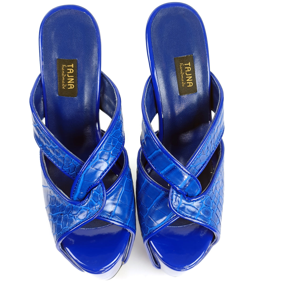 Electric Blue Croco Detail High Heel Mules – Tajna Club
