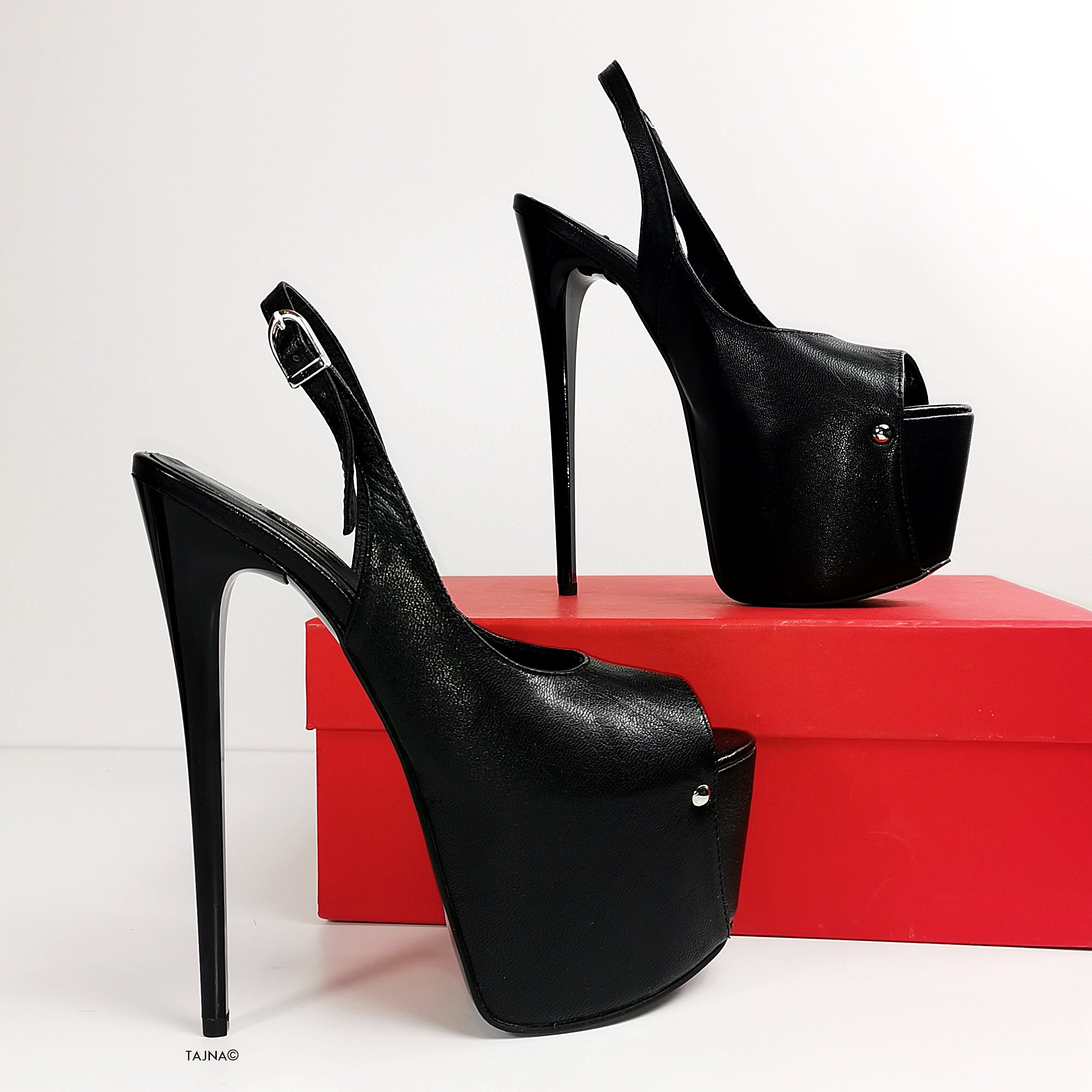 Black Matte Sling Back Platform Heels