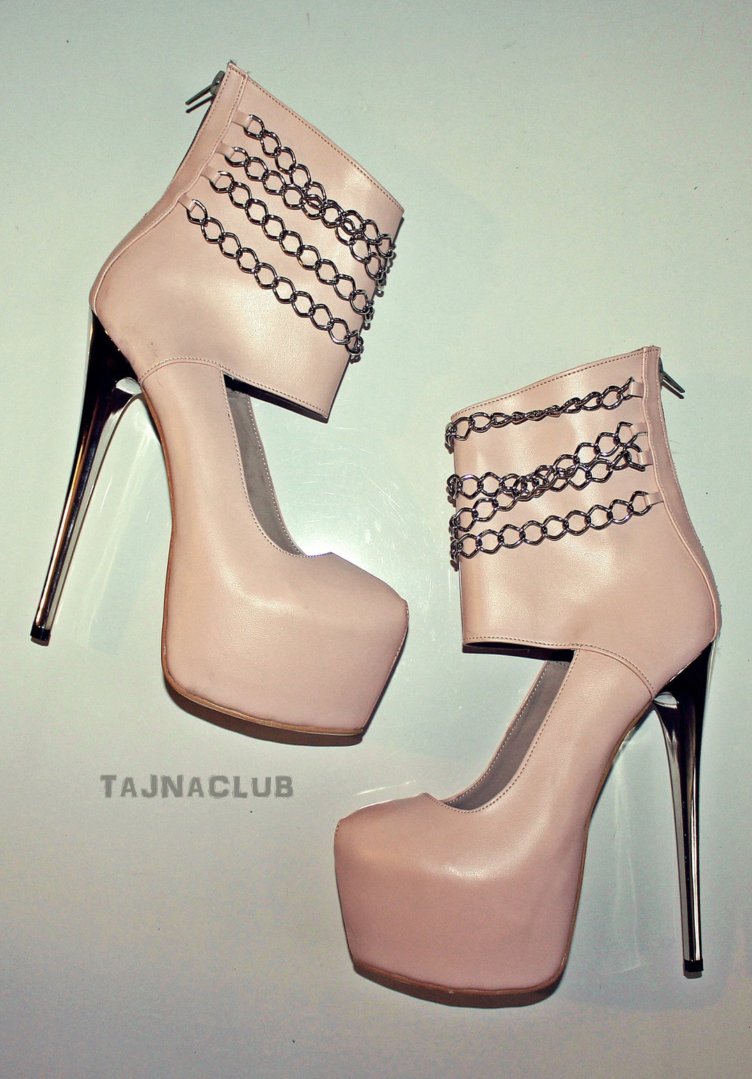 Metal Chained Powder Open Booties - Tajna Club