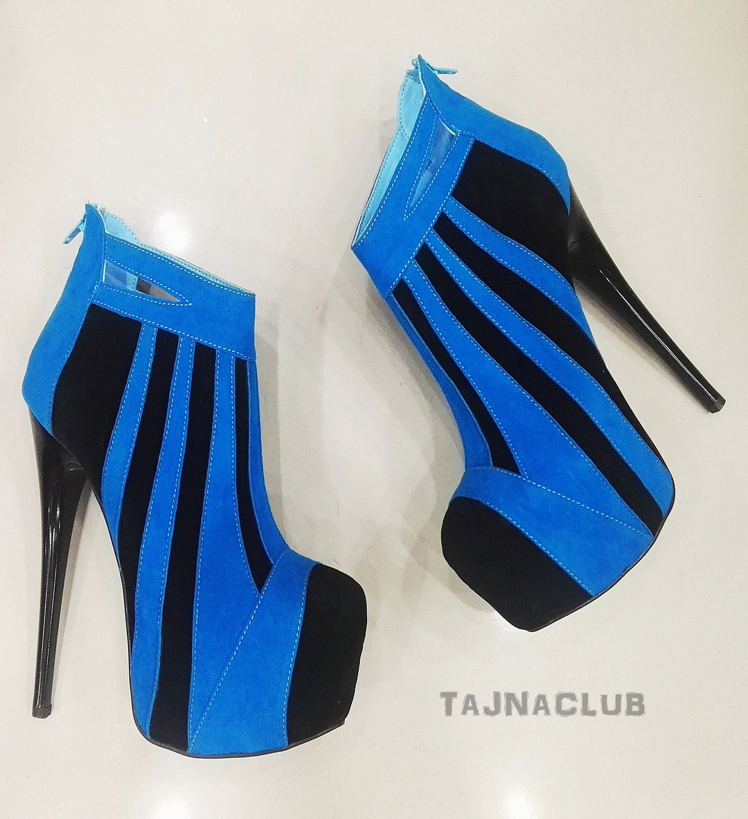 Blue Zipper Back Platform Ankle Boots - Tajna Club