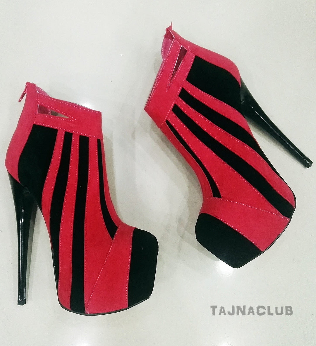 Red Zipper Back Platform Ankle Boots - Tajna Club